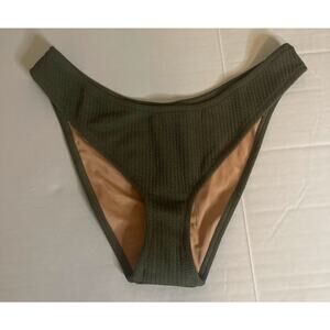 J Crew‎ Olive Green Textured Curved-Waist Cheeky Bikini Bottom Size Large NWT
